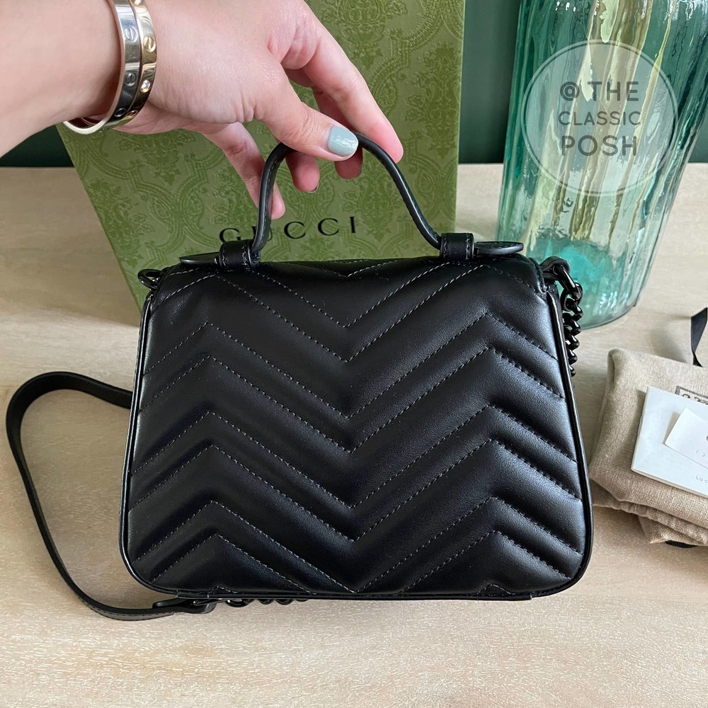 ❌SOLD❌NEW GUCCI Mini Marmont Top Handle SO Black Crossbody Bag - Picture 3 of 14